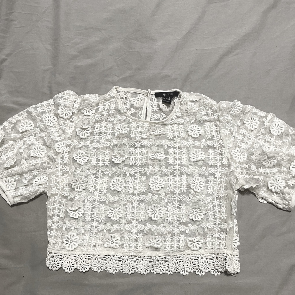 White mesh floral top